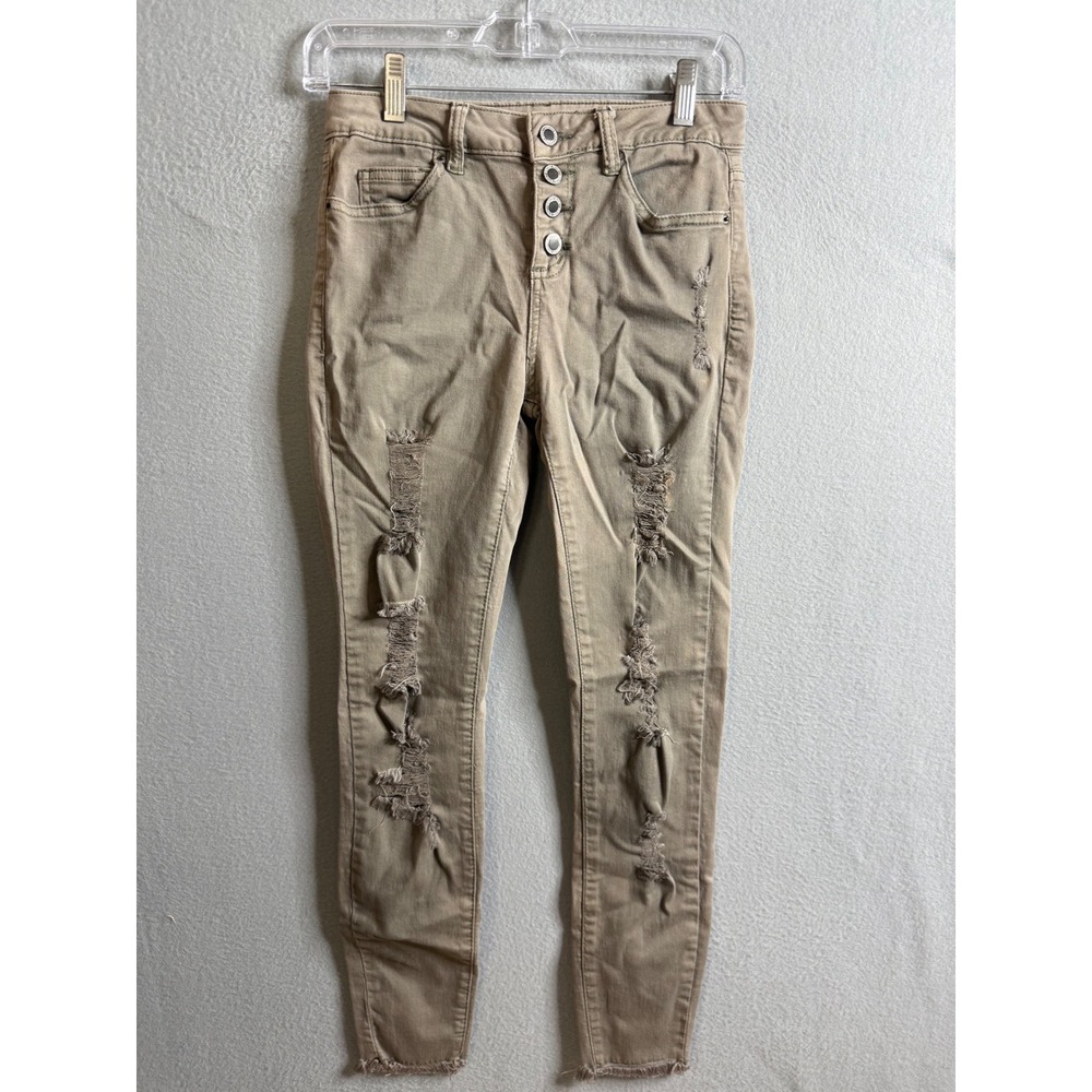 Angel Kiss Jeans Girls 5 Distressed Skinny Jeans Button Fly Khaki Style‎